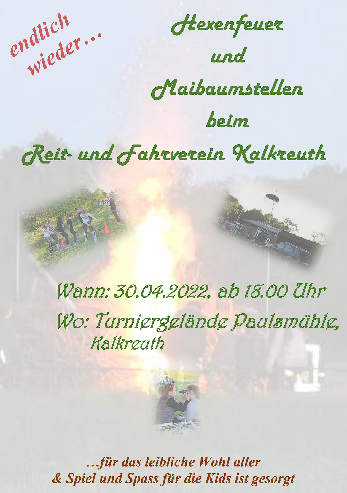 Fyler für das Hexenfeuer und das Maibaum stellen am 30.04.2022 um 18:00 Uhr auf dem Tuniergelände Kalkreuth